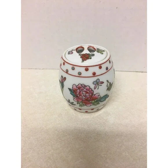 Vintage Porcelain Chinese Barrel Shaped Covered Trinket Box - Picture 2 of 6